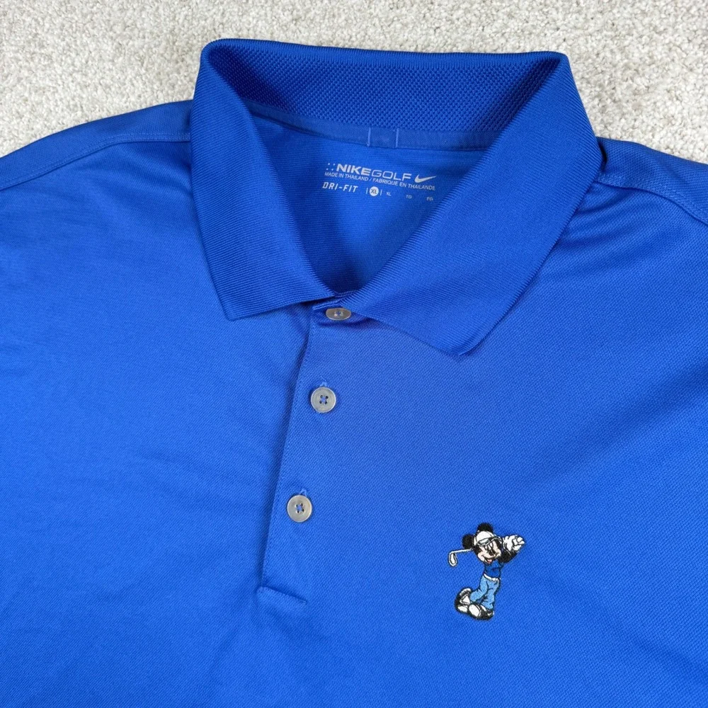 Nike Golf Polo‎ Men XL Blue Mickey Mouse Walt Disney World Dri-FIT Short Sleeve